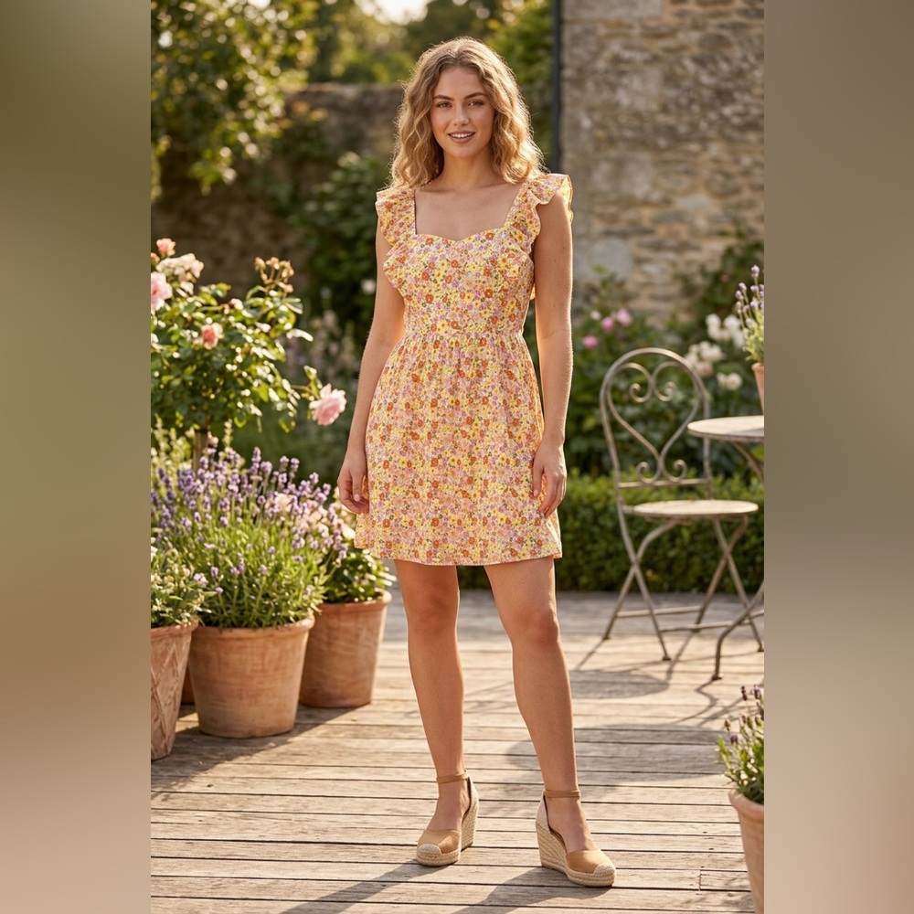 Lost + Wander Yellow Floral Ruffle Sundress